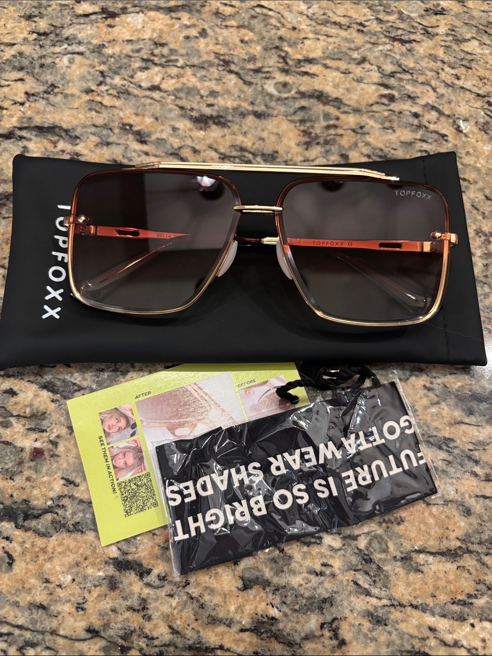 TopFoxx Bella Coffee Tangle Free Aviator Sunglasses | NWT
